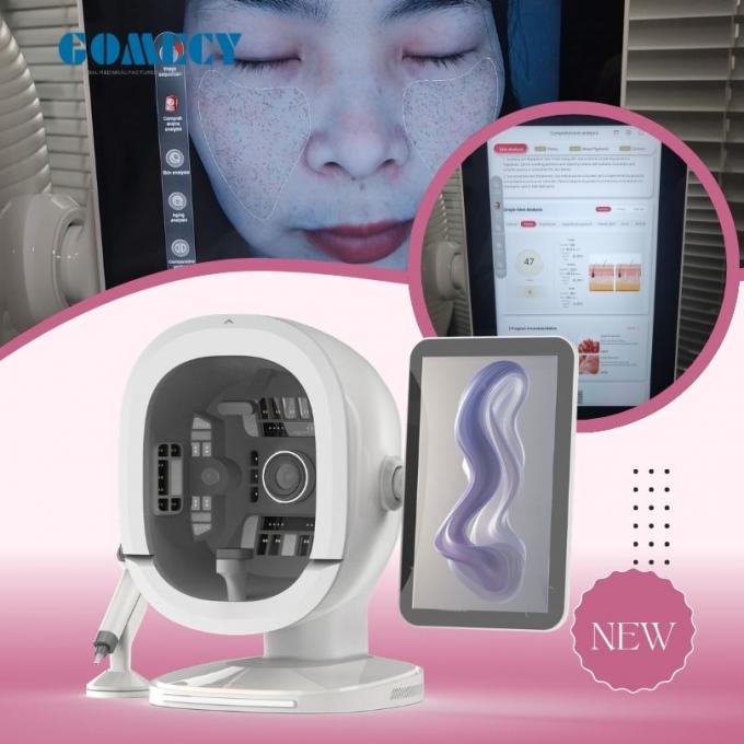 GMS-K33 skin analyse to understand your skin's health. The face analyzer machine takes a series of photographs across the light spectrum: white light, positive polarization, negative polarization, Wu, UV, erythroid, brown, and white light. Different wavelengths reveal different attributes, such as surface defects, vascular issues, oil buildup, or deeply pigmented organisms. Quick analysis of 5 major Symptoms,30Â± Detection Dimensions, Aging, Sensitivity, Pigmentation, Skin Type with 3D Panorama. Testing Skin Tone-Based Customized Detection with 36MP High Resolution,  Triple-Camera Era, 8-Spectrum Imaging Technologies, Comprehensive Visualization of Subsurface Concerns Automated 3-View Capture in One Click, analysis in accordance with Baumann Skin Type 16 Classification. The images are then processed through intelligent software that quantifies what it sees.